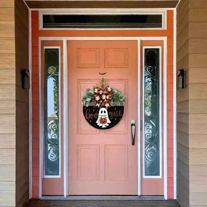 Halloween Ghost & Pumpkin Wreath