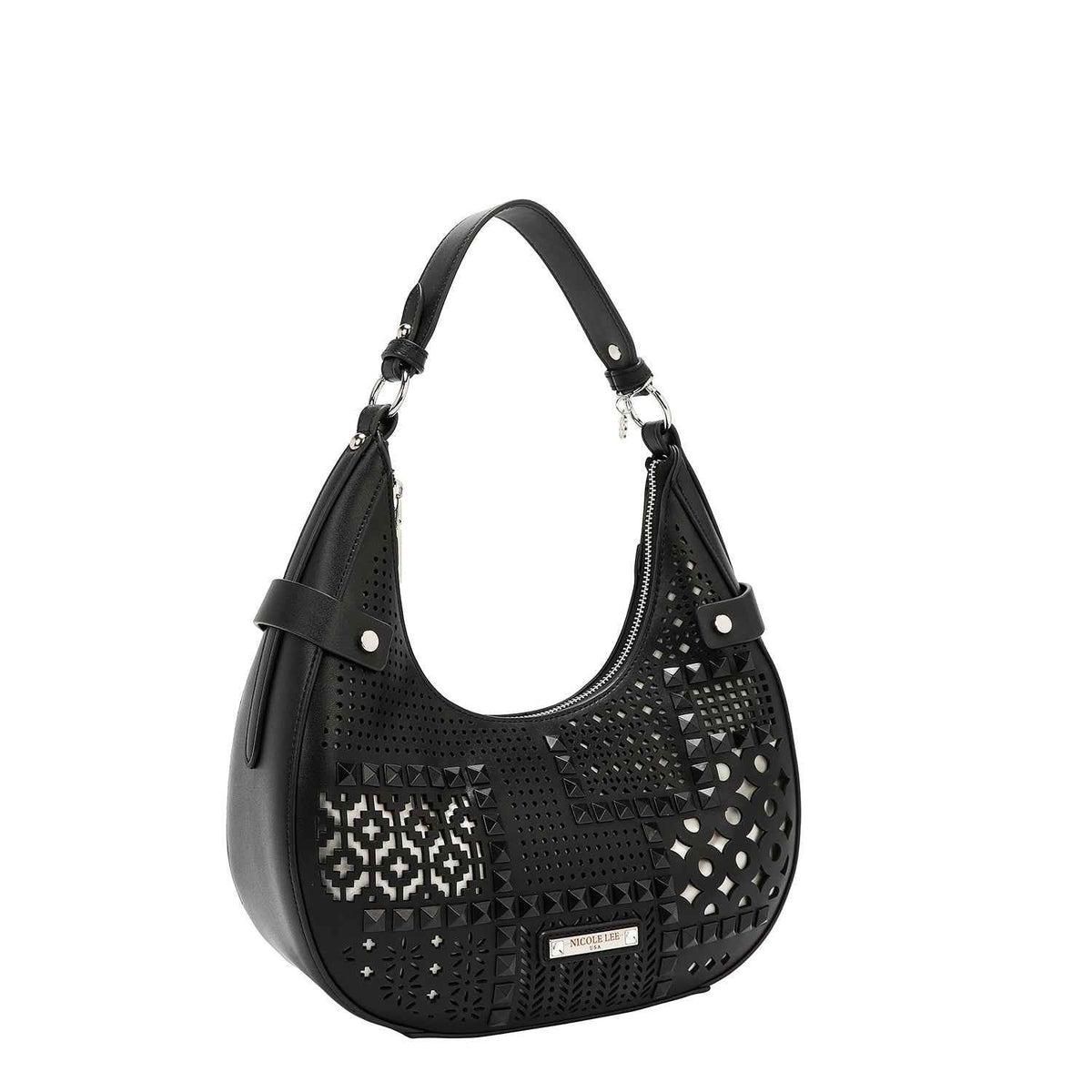 BOLSO DE HOMBRO CON RECORTE GEOMÉTRICO (NEGRO)