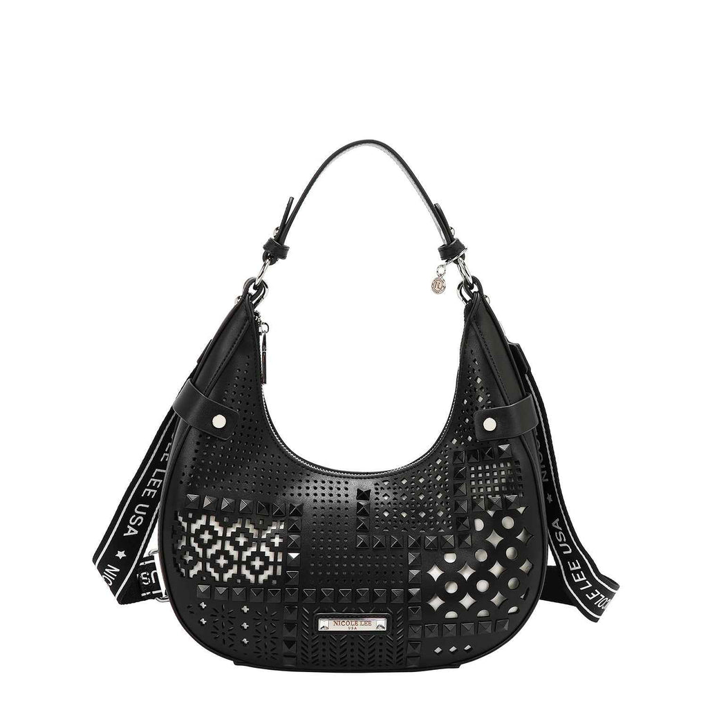 BOLSO DE HOMBRO CON RECORTE GEOMÉTRICO (NEGRO)