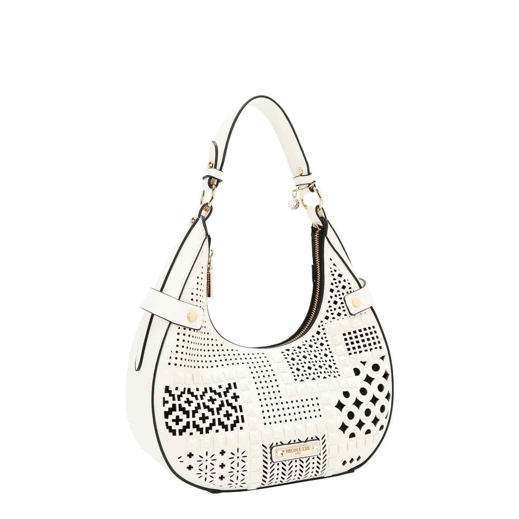 BOLSO DE HOMBRO CON RECORTE GEOMÉTRICO (BLANCO)