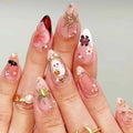 **24 Uds. Uñas Postizas Francesas Almendradas – Diseño Halloween con Calabazas, Fantasmas y Telarañas**