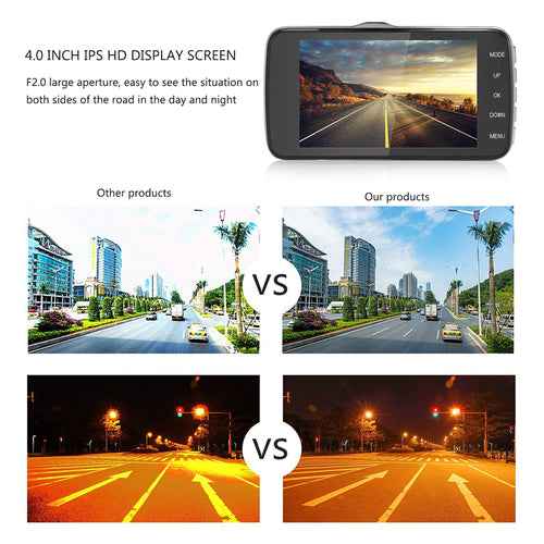 4" Dual Lens 1080P FHD 1.0MP Dash Camera Car DVR